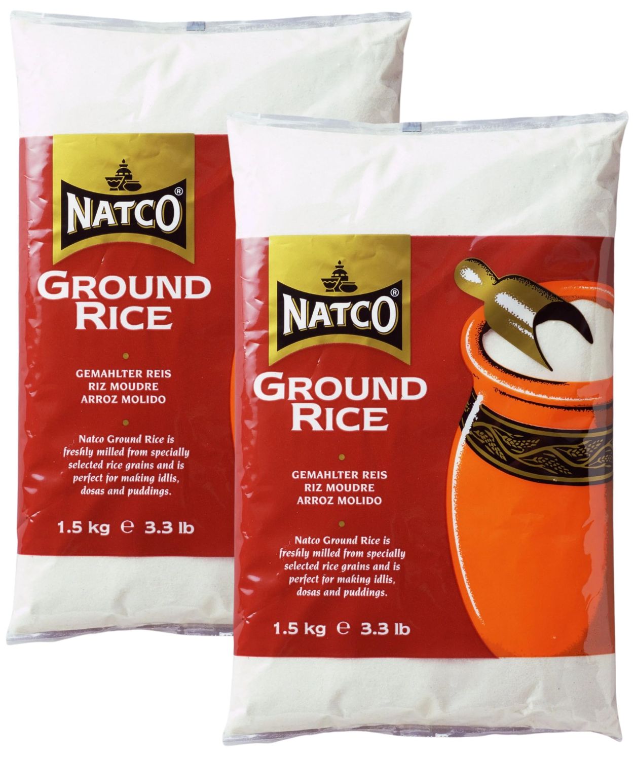 Natco Ground Rice - 1.5kg Pack of 2 Versatile, Gluten-Free, and Finely Milled Rice Flour Ideal for Baking, Cooking, and Thickening