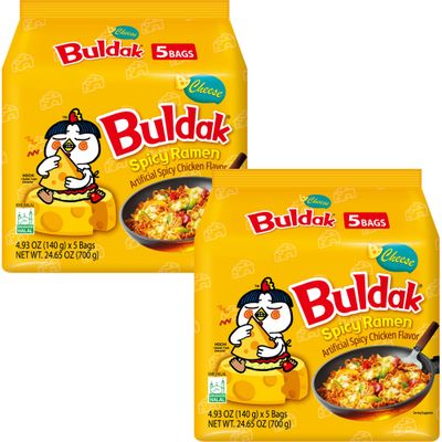 Buldak Noodles Cheese Spicy Chicken Flavor Ramen 10 Pack - Ramen Instant Noodles Excellent for Snack and Soups