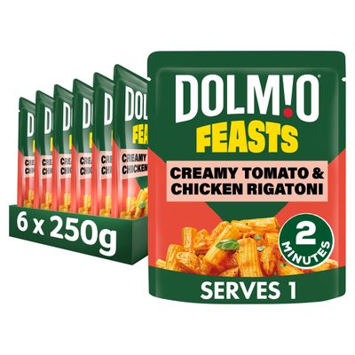 Dolmio Feasts Creamy Tomato & Chicken Rigatoni Pasta Ready Meal, Indulgent & Creamy Sauce, No Artificial Colours or Flavours, Microwave Meal Ready in 2 Minutes, 250g