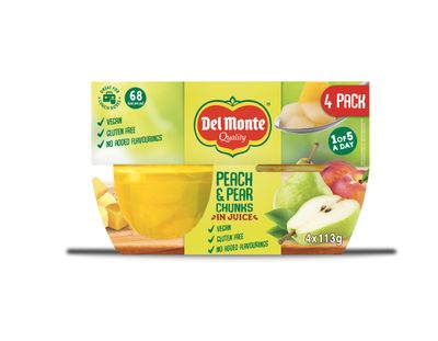 Del Monte Peach &amp; Pear Chunks in Juice Fruit Pot 12 x 113g