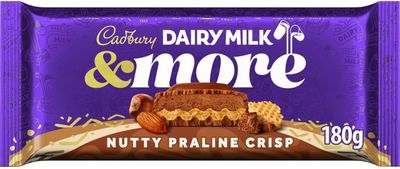 Cadbury &amp; More Nutty Praline Crisp Chocolate Bar, Crunchy Praline &amp; Milk Chocolate 180 g (Pack of 1)