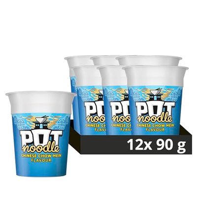 Pot Noodle Chinese Chow Mein Standard Pot Noodle instant vegan snack quick to make noodles Instant Noodle 12x 90 g