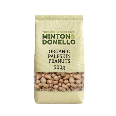 Minton &amp; Donello Organic Paleskin Peanuts 500g - Natural Unsalted Nuts, High Protein, Great for Snacking, Baking, Cooking, Trail Mix &amp; Adding Crunch to Everyday Recipe
