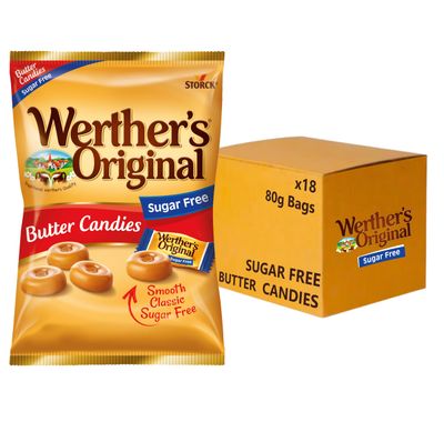 Werther's Original Sugar Free Butter Candies, Guilt-Free Indulgence with Rich, Buttery Flavour, 80 g (Pack of 18)