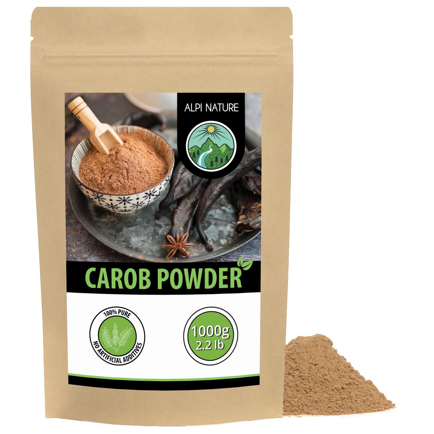 Alpi Nature Carob Powder 1kg 2.2 lb, Dried and Ground Carob pods, Natural Sweetener for Baking