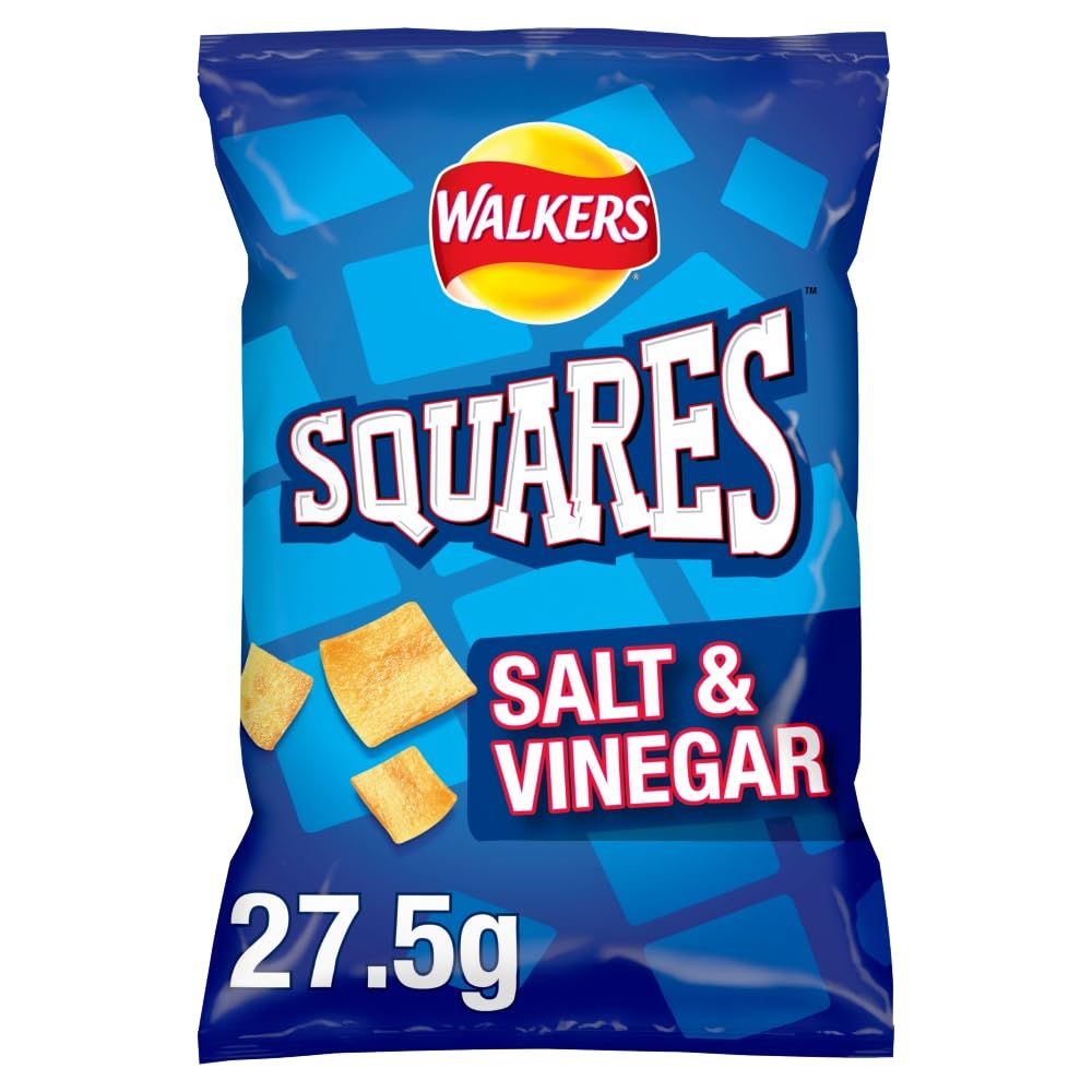 Walkers Squares Salt &amp; Vinegar Snacks Crisps 27.5g pack of 32