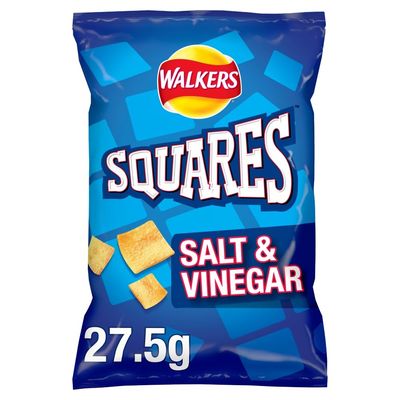 Walkers Squares Salt &amp; Vinegar Snacks Crisps 27.5g pack of 32