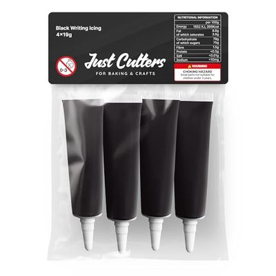 JUST CUTTERS Ready to Use Writing Icing Tubes, 19g, Instant Icing Pens for Cakes, Biscuits &amp; Baking (Black)