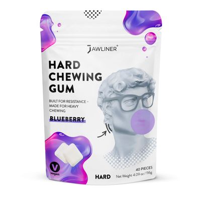 Jawliner® Jawline Chewing Gum Hard Chewing Resistance Workout Gum for Jawline Sculpting Hard Chewing Gum for Jaw Strength Facial Fitness Jaw Trainer Mewing for Men &amp; Women Blueberry 40 Pieces