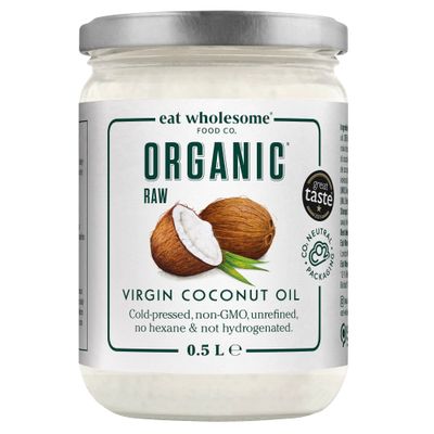 Eat Wholesome Organic Virgin Coconut Oil, 500ml - Raw, Cold Pressed, Award-Winning, Glass Jar in Box, For Cooking, Baking, Skincare & Hair, Vegan