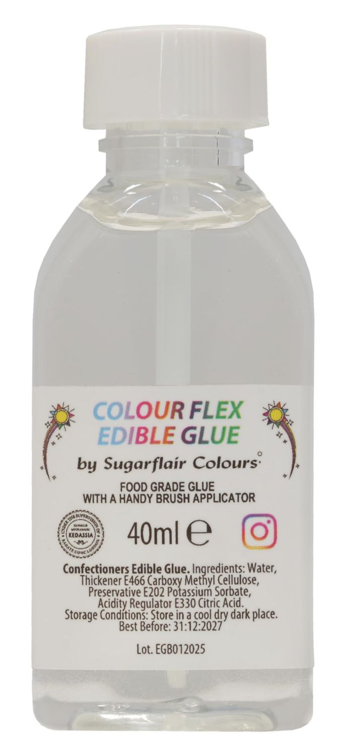 Colour Flex Edible Glue with Brush - Professional Food Grade Edible Glue High Strength Ready to Use for Cake Decorating, Sugarcraft, and Cake Decorations - 40ml