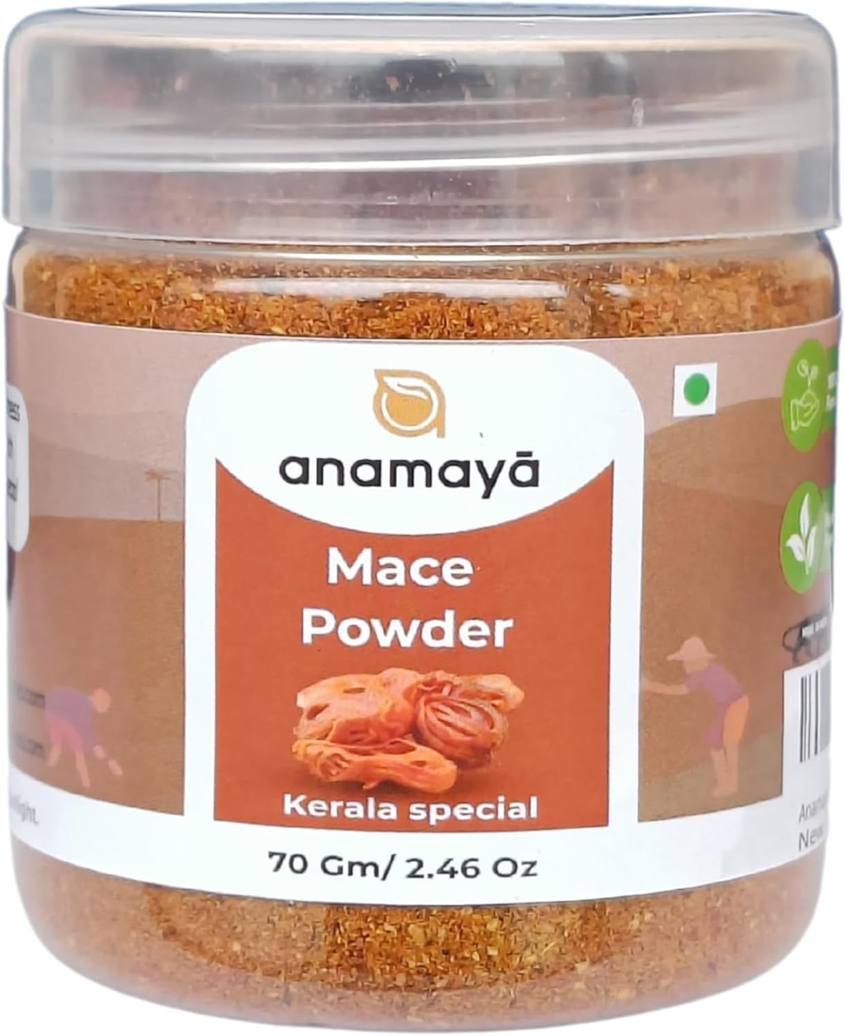 Anamaya Mace Powder 70g in Jar 100% Natural &amp; Pure Ground Mace Spice from Kerala Farms Spices &amp; Herbs Premium Mace Blades Powder Whole Spice Flavor