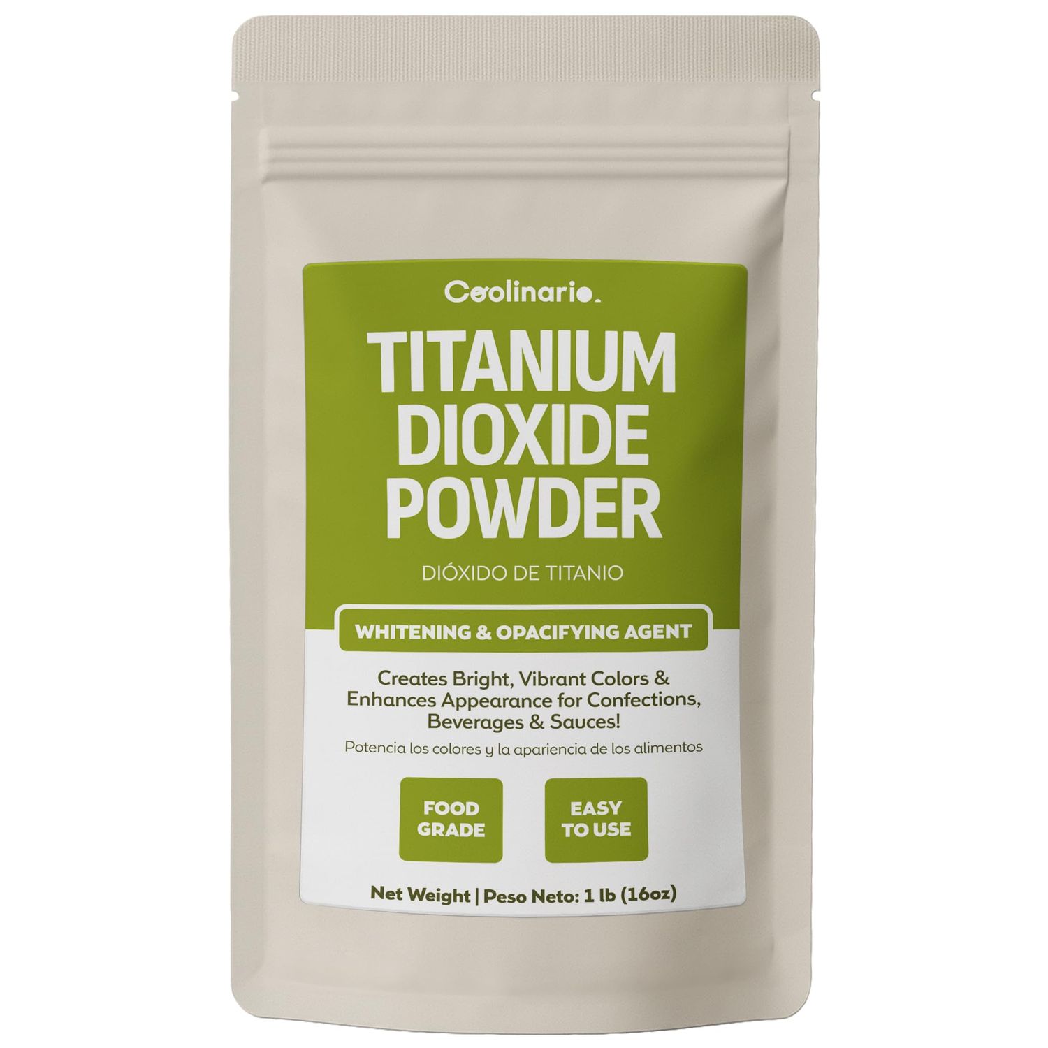 Coolinario Titanium Dioxide Powder (1 LB) Food Grade Whitening &amp; Opacifying Agent for Confections, Beverages &amp; Sauces Creates Bright, Vibrant Colors &amp; Enhances Appearance