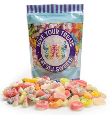 Large 890g Resealable Pouch of Vegan Sour & Fizzy Sweet Assortment Pick n Mix Gift Bag - Large Bag of Sour, Chewy, Gummy, Candy, Jelly Treats - Halal & Vegetarian friendly