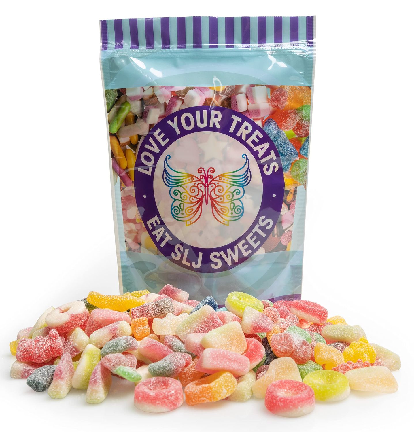 Large 890g Resealable Pouch of Vegan Sour &amp; Fizzy Sweet Assortment Pick n Mix Gift Bag - Large Bag of Sour, Chewy, Gummy, Candy, Jelly Treats - Halal &amp; Vegetarian friendly