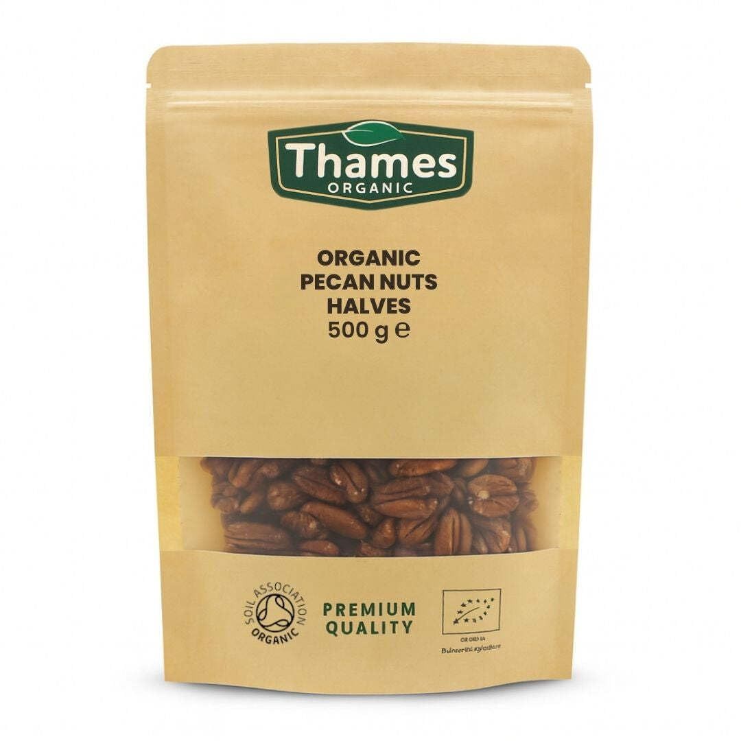 Organic Pecan Nuts - Halves, Shelled Pecans - No Additives or Preservatives - Vegan, GMO-Free, Certified Organic - Delicious and Nutritious Snack - Perfect for Baking and Cooking - Thames Organic 500g