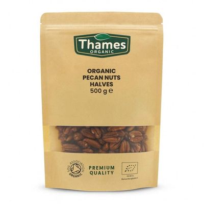 Organic Pecan Nuts - Halves, Shelled Pecans - No Additives or Preservatives - Vegan, GMO-Free, Certified Organic - Delicious and Nutritious Snack - Perfect for Baking and Cooking - Thames Organic 500g