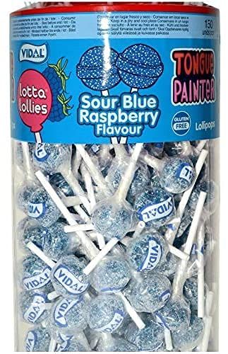 Vidal Lollipops Lotta Lollies Lollipops Tongue Painter Gluten Free, Suitable for Vegetarians 150 Lollies (Sour Blue Raspberry Flavoured)