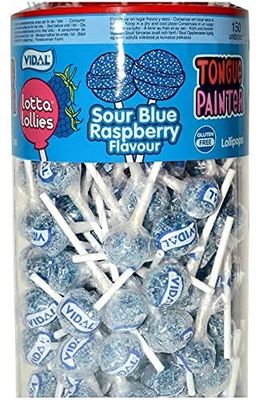 Vidal Lollipops Lotta Lollies Lollipops Tongue Painter Gluten Free, Suitable for Vegetarians 150 Lollies (Sour Blue Raspberry Flavoured)
