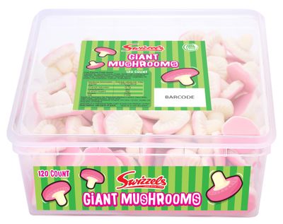 Swizzels Sweet Tubs, Giant Fun Gums Foam Mushrooms, Fruit Flavour Sweet Gums, Sharing Tub of Sweets, Free from Artificial Colours (120 Sweets Approximately)