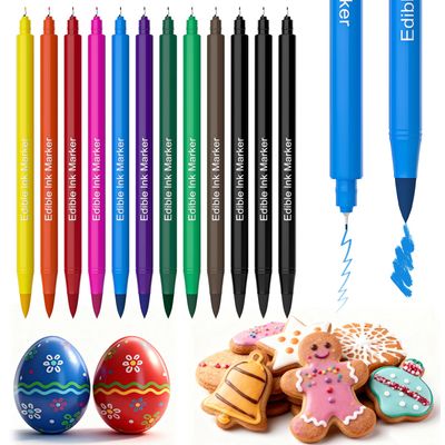 Twisweet Food Colouring Pen, 12pcs Edible Dual Tip Icing Pen, Food Grade Paint Markers for Fondant DIY, Writing &amp; Drawing on Cake Cookies Frosting Donut Easter Eggs, Dessert Decorating Supplies