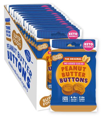SUPERFOODIO Peanut Butter Buttons No Added Sugar Original Flavour (Keto friendly) Low Carb Snack & Vegan All-Natural Protein Keto Snack (20g x 15 Packs)