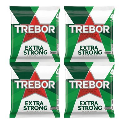 Trebor Extra STRONG PEPPERMINT Mints - 16 Rolls Bulk Buy (4 Packs of 4) - Intense Breath Freshener Sweets