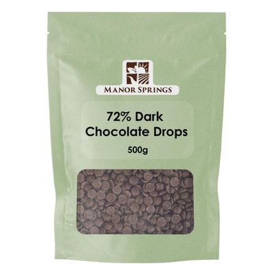 72% Dark Chocolate Drops 500g by Manor Springs for Baking, Desserts, Cookies, Cakes, Muffins, Cupcakes &amp; Decorating