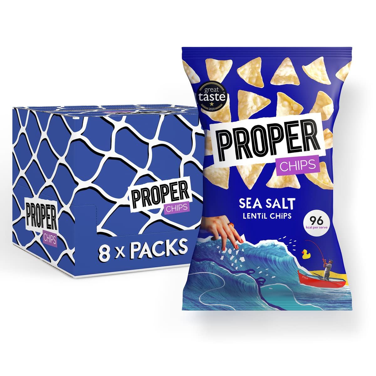 PROPERCHIPS - Sea Salt Lentil Chips, Vegan, Gluten Free Snacks, Sharing Bags 85g (8 Packs)