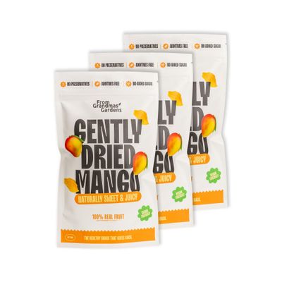 From Grandmas Gardens Dried Mango 100% Natural, No Added Sugar Gently Dried, Sweet &amp; Juicy 3x100g Resealable Bag for Freshness Rich in Vitamins Healthy Snack GMO-Free &amp; Preservative-Free