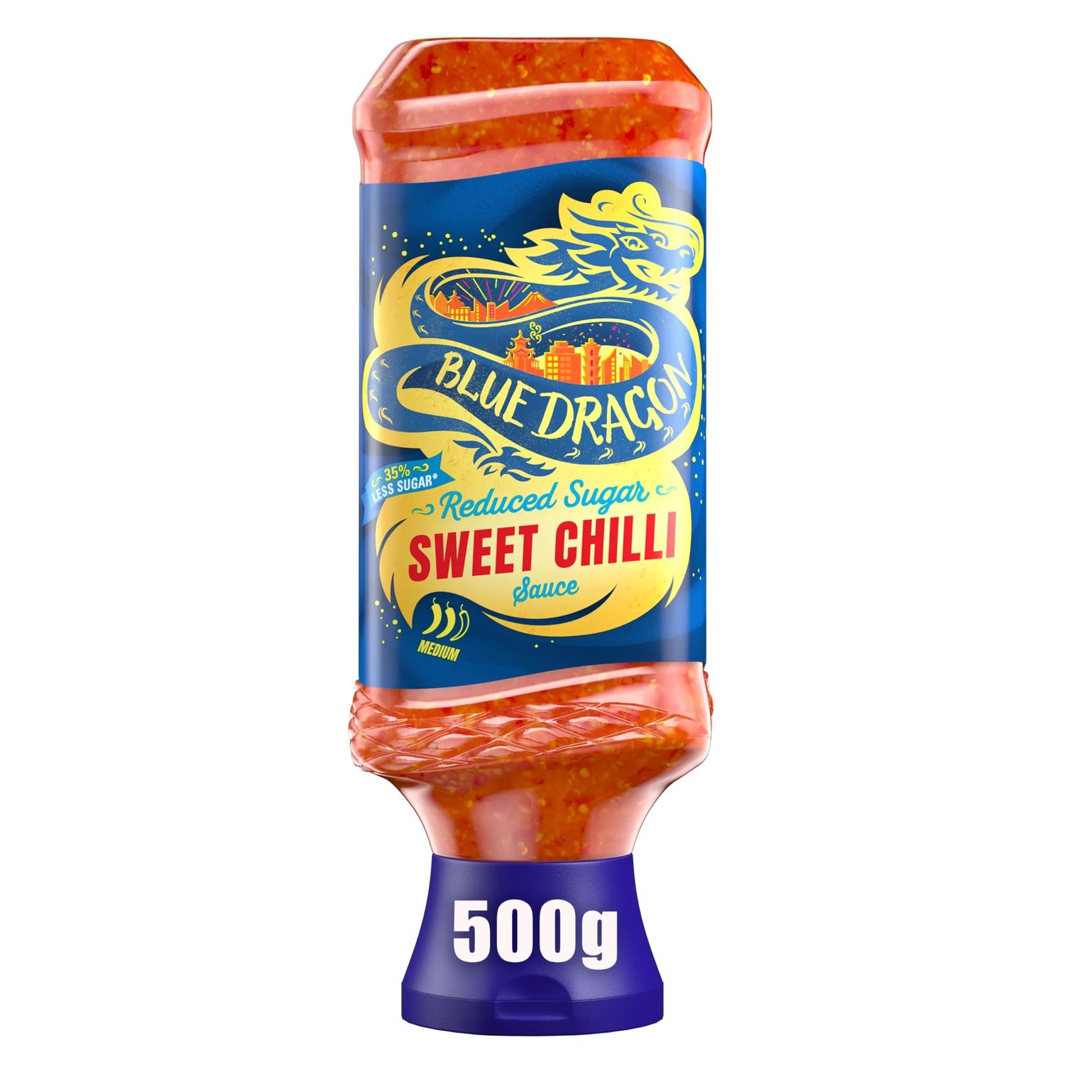 Blue Dragon Reduced Sugar Thai Sweet Chilli Dipping Sauce 500g Medium Heat 35% Less Sugar Perfect With Goujons, Wraps, Chicken, Halloumi &amp; More