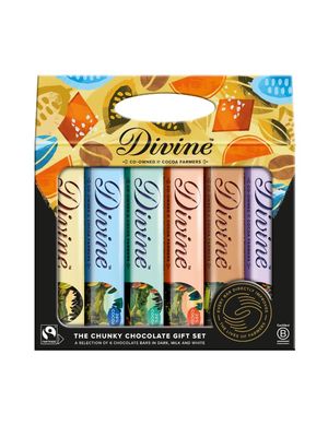 Divine The Chunky Chocolate Gift Pack 6 x 35g Bars - Fairtrade Chocolate Selection - Assorted Milk, White & Dark Chocolate Flavours - Gifting & Sharing - Ethical Premium Chocolate