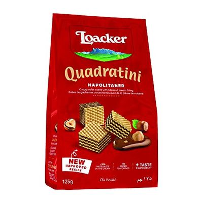 Loacker Wafers, Napolitaner Hazelnut Quadratini Mini Wafer Biscuits, Italian Biscuits, Bite Size Sharing Bag, All Natural Ingredients, 125g