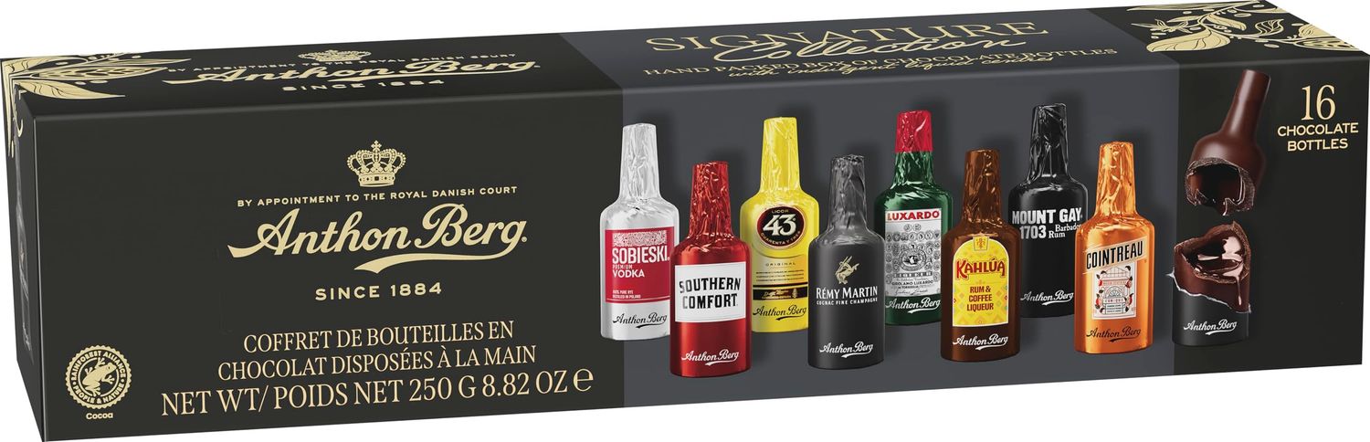 Anthon Berg 16 Chocolate Liqueurs, Famous Spirits with a Delicious Liquid Filling, 250 g (Pack of 1)