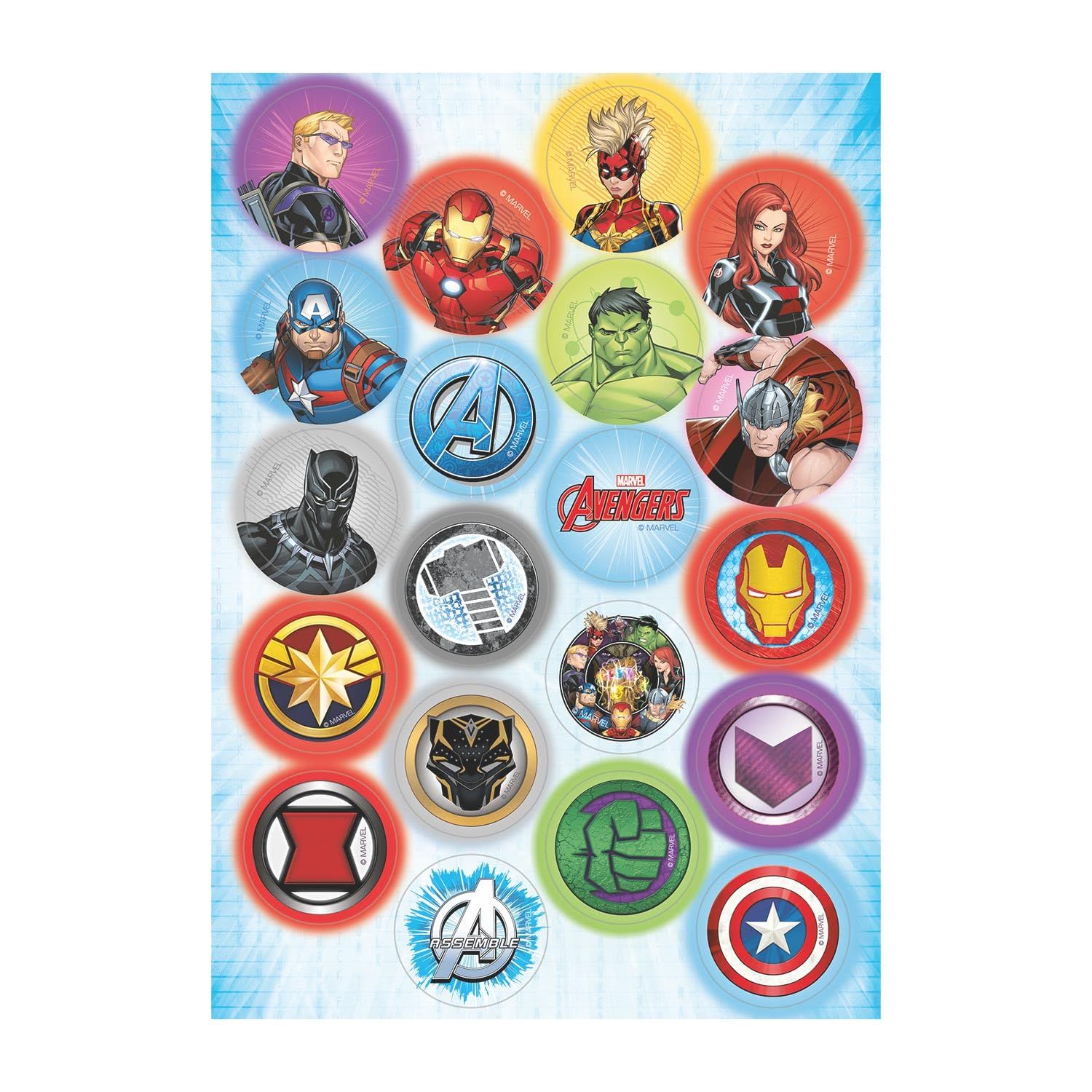 Dekora, Avengers, Mini Wafer Discs, Edible Decorations for Cupcakes, Cookies and Muffins, Perfect Party Supplies, 3,4 CM