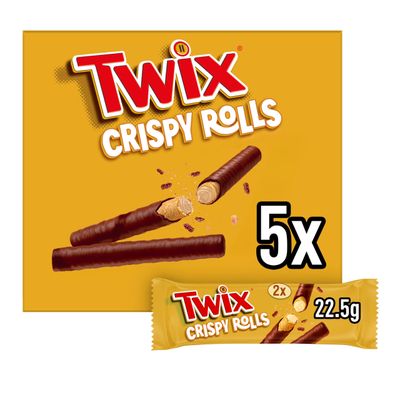 Twix Crispy Rolls, Milk Chocolate, Caramel and Biscuit Snack bar Single Pack 22.5 g (1 x 24 Bars)