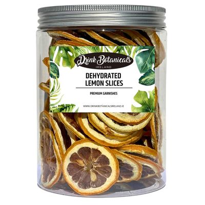 Drink Botanicals Ireland Dehydrated Dried Lemon Slices Wheels 50+ Slices 110 Grams 3.88oz 100% Natural Dry Lemons for Garnishing, Cocktails, Cooking, Baking, Drinks Fruit Slice PET Jar