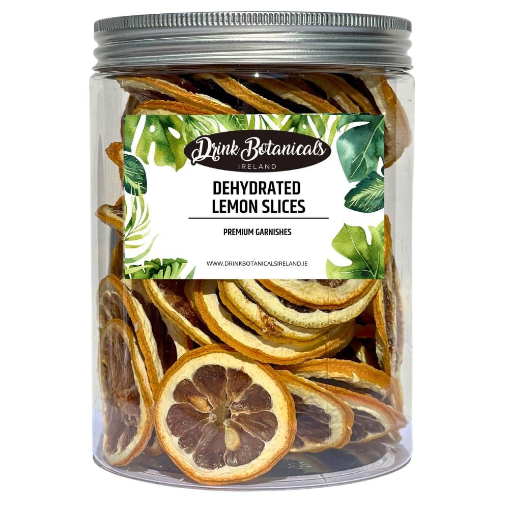 Drink Botanicals Ireland Dehydrated Dried Lemon Slices Wheels 50+ Slices 110 Grams 3.88oz 100% Natural Dry Lemons for Garnishing, Cocktails, Cooking, Baking, Drinks Fruit Slice PET Jar