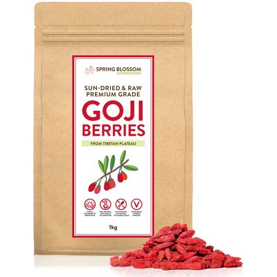 1KG 100% Natural Goji Berries from Tibetan Plateau, Large RAW &amp; Sun-Dried, Pure Wolfberry Fruit Snack, No Additives, Pesticides, Sulphites, Non-GMO, Gluten-Free, Vegan Healthy Superfood