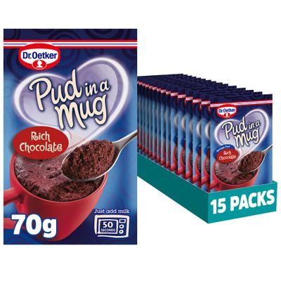 Dr. Oetker Rich Chocolate Pud in a Mug, 70g Each, Pack of 15 - Microwave Pudding Cake mixes for Baking, Suitable for Kids Bakes, Store Cupboard Essentials