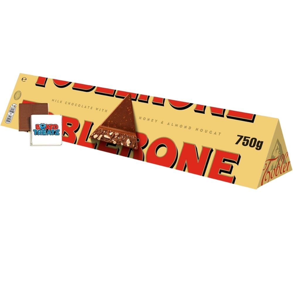 Toblerone Milk Chocolate Bar 750g BIG SIZE Swiss Milk Chocolate Bar 750g. Birthday, Halloween Christmas Sharing Chocolate Bar Honey &amp; Almond Bar Boxed Treatz