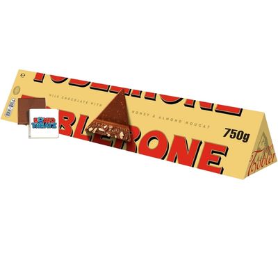 Toblerone Milk Chocolate Bar 750g BIG SIZE Swiss Milk Chocolate Bar 750g. Birthday, Halloween Christmas Sharing Chocolate Bar Honey & Almond Bar Boxed Treatz