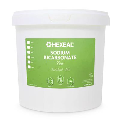 Hexeal Sodium Bicarbonate 5kg - 5kg Bucket of Food Grade Baking Soda for Cooking, Baking, Home Cleaning & Bath Bombs - Fine Powder, Deodorises & Removes Grime - FCC E500