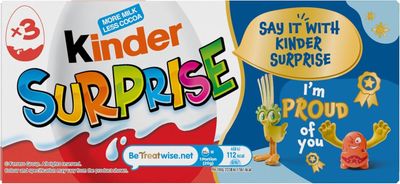 Kinder Surprise Chocolate Gift, Chocolate Eggs, Fine Milk Chocolate Shell with Milky White Lining, Contains Toys, Pack of 3 x 20g, Packaging May Vary