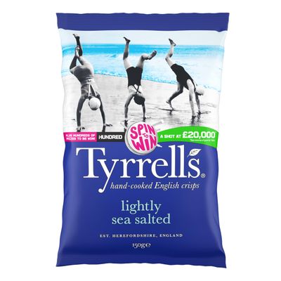 Tyrrells Crisps LIGHTLY SEA SALTED 150g Sharing Bag - Hand-cooked &amp; spun for an exquisite fresh taste. No artificial ingredients (No artificial flavour, colours or MSG)