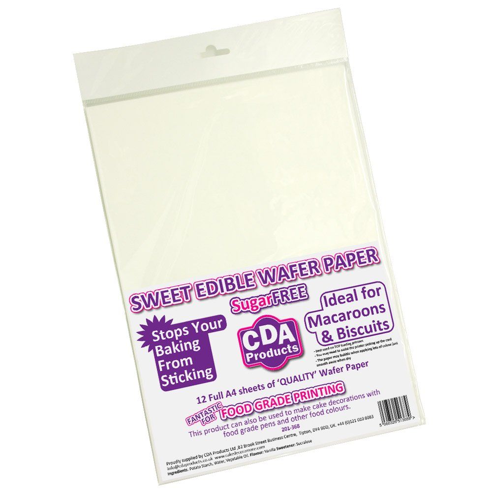 Pack of 12 Premium Full A4 Sized Sweet Vanilla Flavoured White Edible Wafer Paper (Rice Paper) Sheets 201-368 by CDA Products