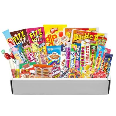 Retro Sweets Gift Box - Retro Sweets Hamper with 50x Items. Candy Boxes For Women, Men &amp; Kids. Mothers Day Sweet Boxes
