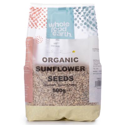 Wholefood Earth Organic Sunflower Seeds 500g Raw GMO Free Vegan High Fibre Source of Protein Certified Organic
