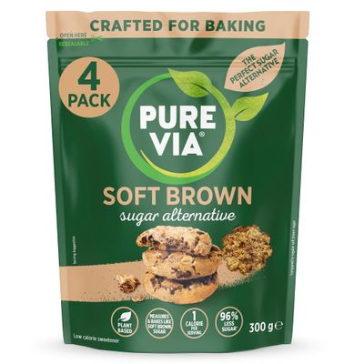 Pure Via Soft Brown Sugar Alternative - Keto and Vegan Friendly Sweetener for Baking - 300G (Pack of 4)