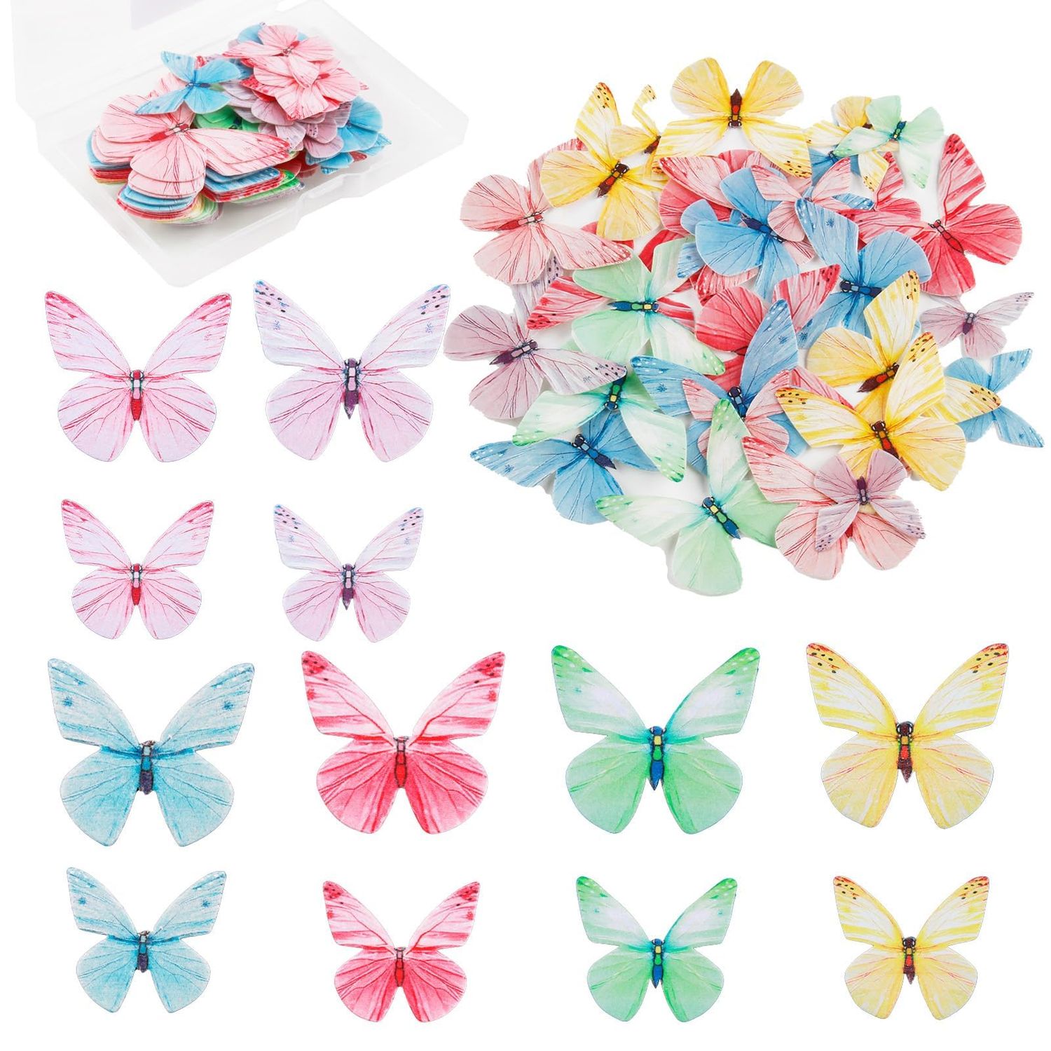 72 Pcs Edible Butterfly Cake Decorations Butterfly Cupcake Toppers Rice Paper Dessert Topper Decorations 3D Colourful Wafer Paper Butterflies for Party Cakes Birthday Wedding Baby Shower Anniversary